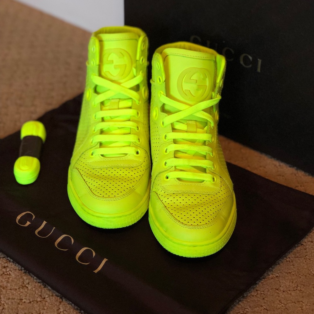 Gucci Neon Yellow High-Top Sneakers